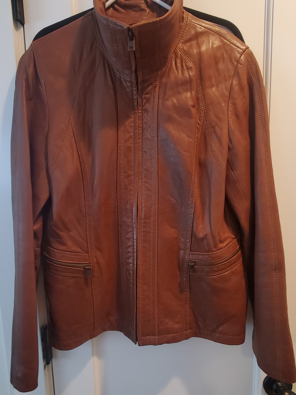 Marc New York Women's Chestnut Brown Leather Zip Jacket